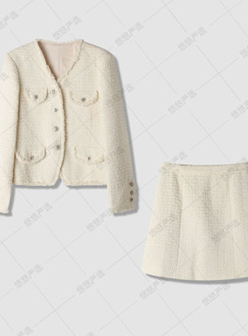 【贵妇千金风】女装小香风气质白色时尚套装83028