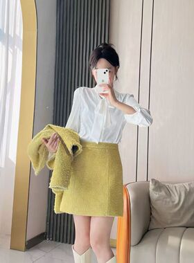 MSSY美舒尚衣女装半身裙短裙时尚百搭黄色秋冬小香风83033半裙