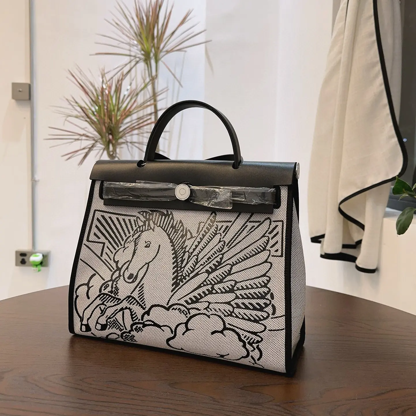 hcrbag凯利包31cm牛皮拼接帆布包大容量通勤铂金单肩斜挎手提女包