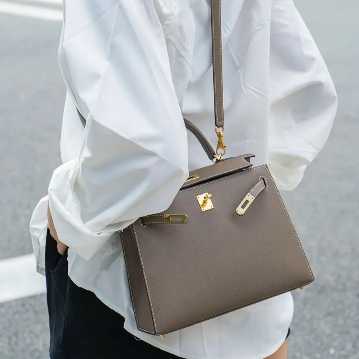 包包女真皮凯利包2024新款手掌纹大容量单肩斜挎包通勤百搭手提包