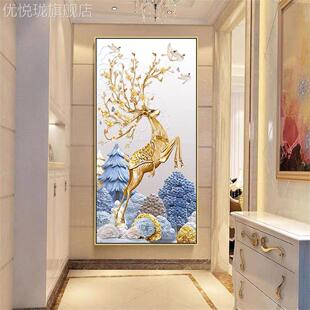 定做户玄关麋鹿楼梯挂画壁画装时来运转晶瓷儿童房饰间布置装入饰