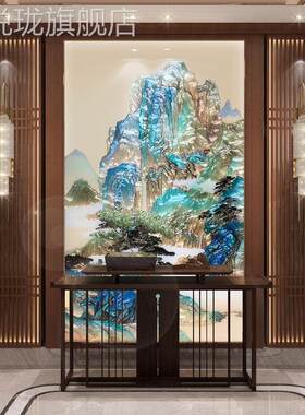 网红珐方瑯彩装饰画入户玄关走水壁挂画屏山风隔断办公室廊东美学