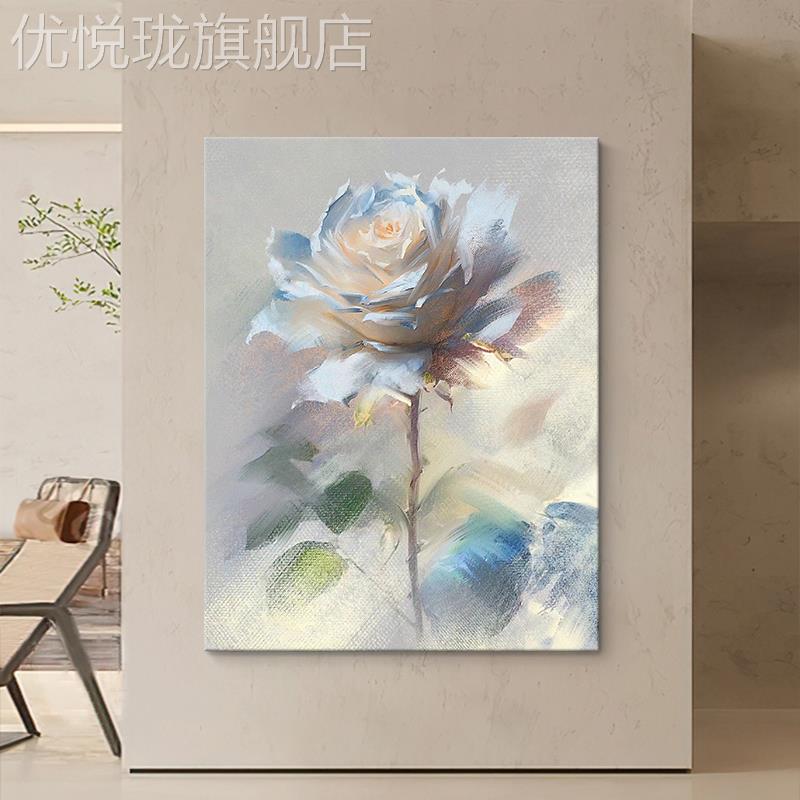 网红抽象玫瑰花客厅装饰画植物现花卉手绘油画代简约关过道走廊挂图片