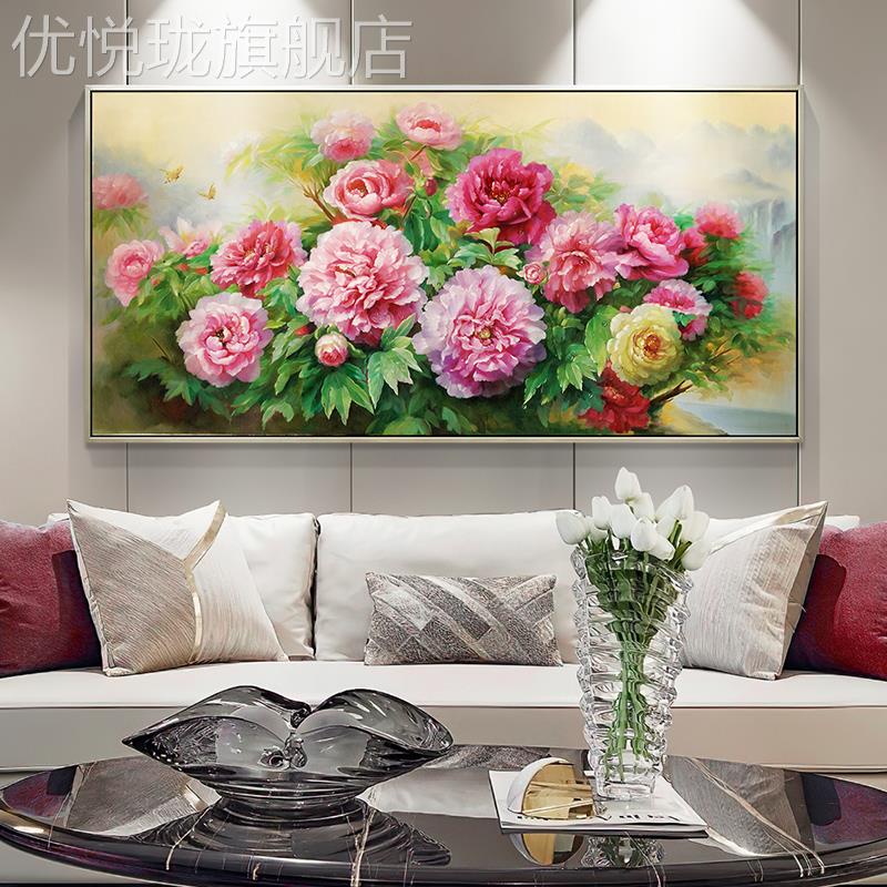 网红新中式饰画牡丹花客厅装画沙发背景挂墙代餐厅现壁画卧室办公