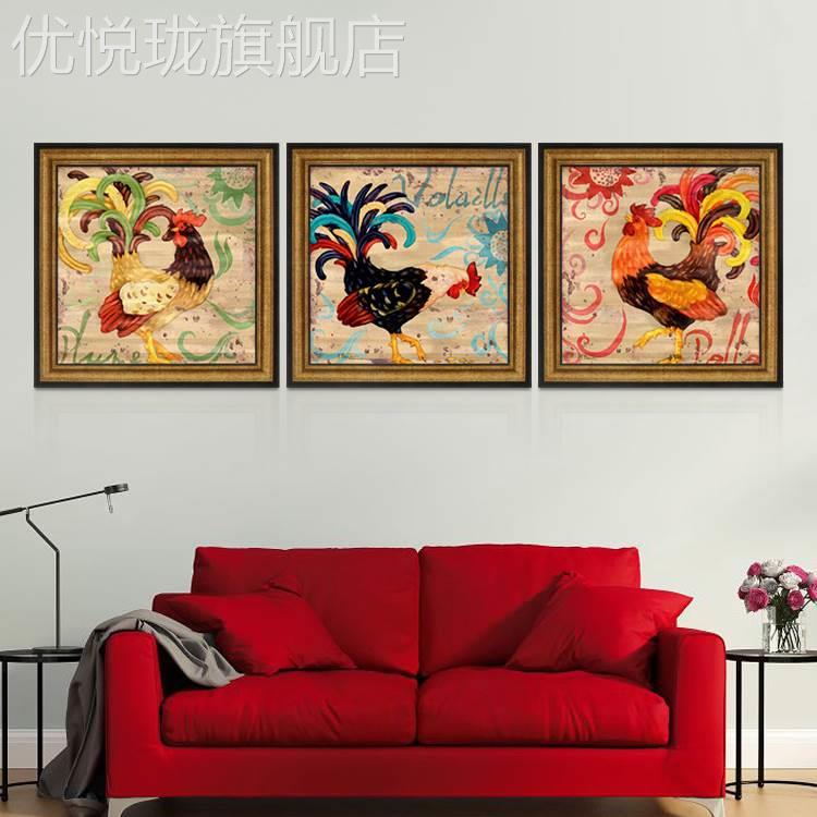 网红现代简约客厅房玄关沙背景墙装饰画饭馆餐厅厨挂画欧式雄发鸡图片