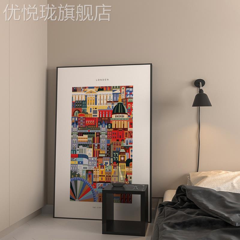 网红彩色的艺伦敦岩肌理砂油画建筑风景装饰画抽象术玄关餐厅挂画图片