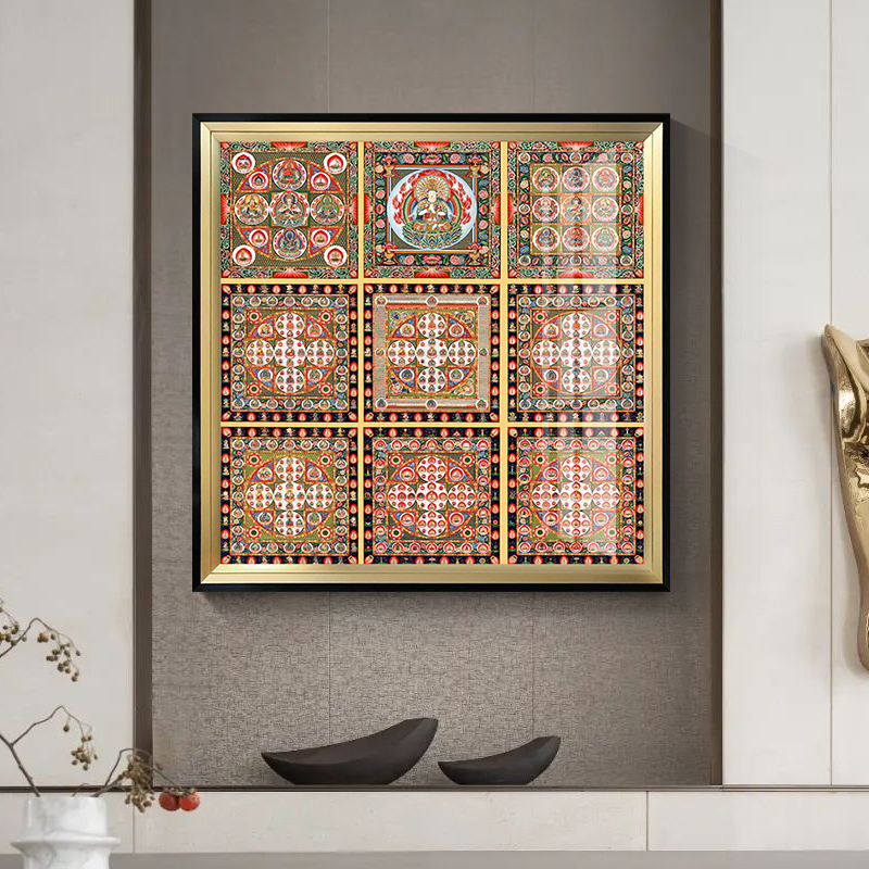 唐卡金刚界曼荼罗西藏装饰画现代轻奢玄关客厅壁画胎藏界挂画网红