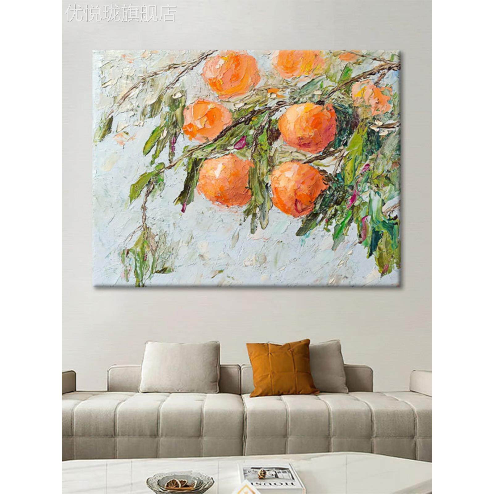 网红抽象客厅装画手橘子大芬油画村壁画肌理餐厅绘饰油画横版丙烯