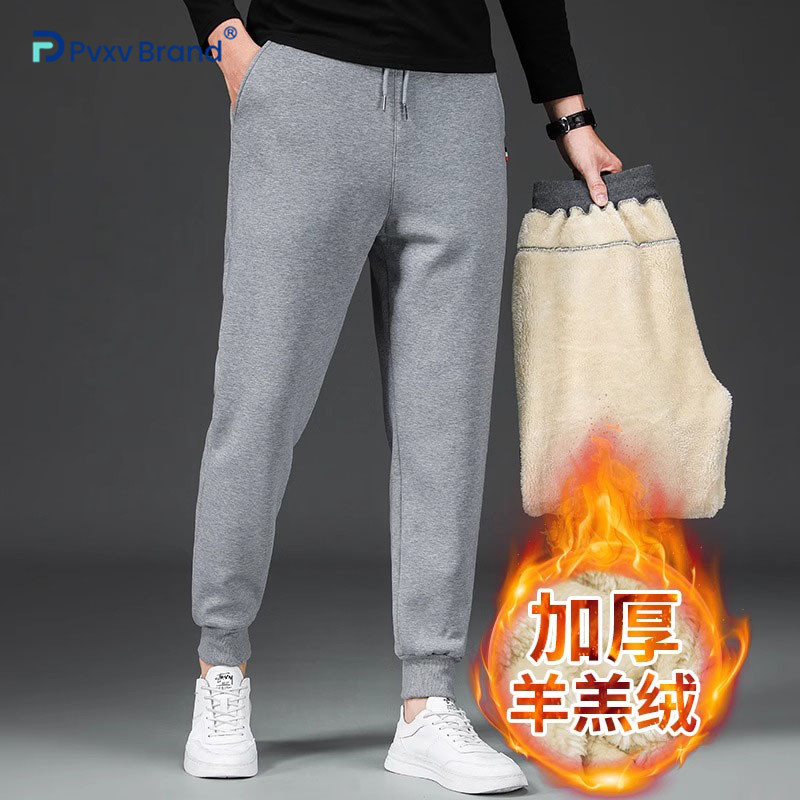 卫裤男冬季超厚仿羊羔绒加绒加厚中年运动裤束脚棉裤中老年保暖裤