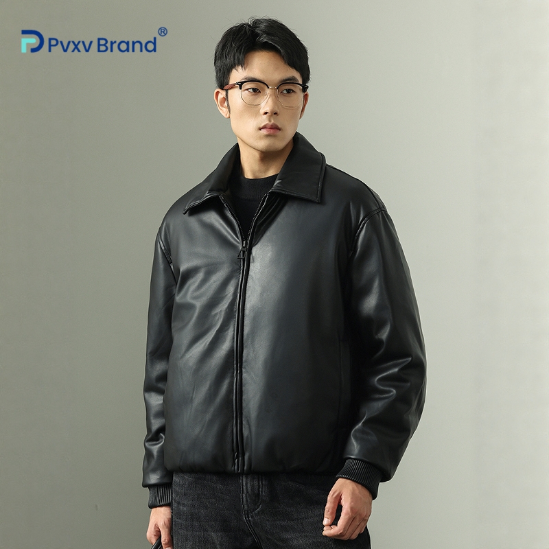 高级感pu皮衣羽绒服男新款加厚