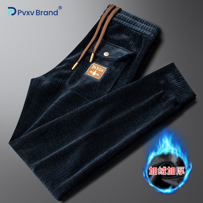 轻奢高端雪尼尔灯芯绒休闲运动裤男修身直筒冬季厚款保暖加绒卫裤