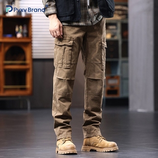 棕色直筒工装裤男士宽松2026春秋新款美式加绒加厚潮痞帅休闲裤子