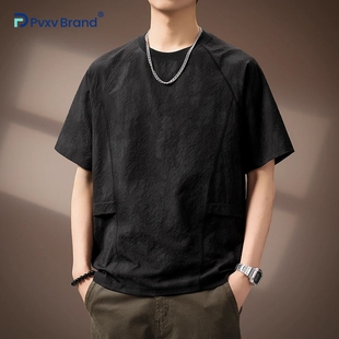 上衣潮牌冰丝薄款 2025新款 T恤男宽松圆领休闲体恤男装 夏季 短袖