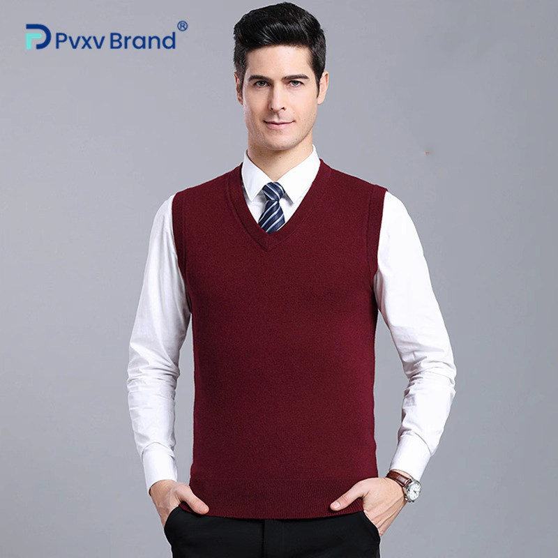 羊毛背心男100纯羊毛V领保暖针织衫无袖鸡心领商务休闲羊毛马甲男
