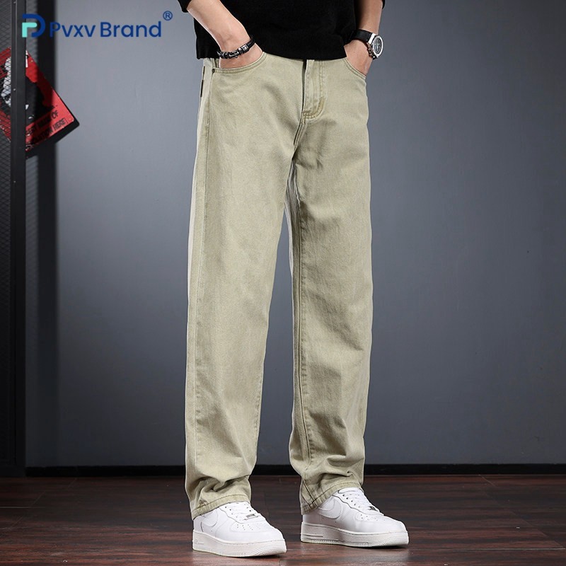 浅色男装牛仔裤春秋季宽松直筒阔腿裤纯棉无弹水洗休闲工装长裤子