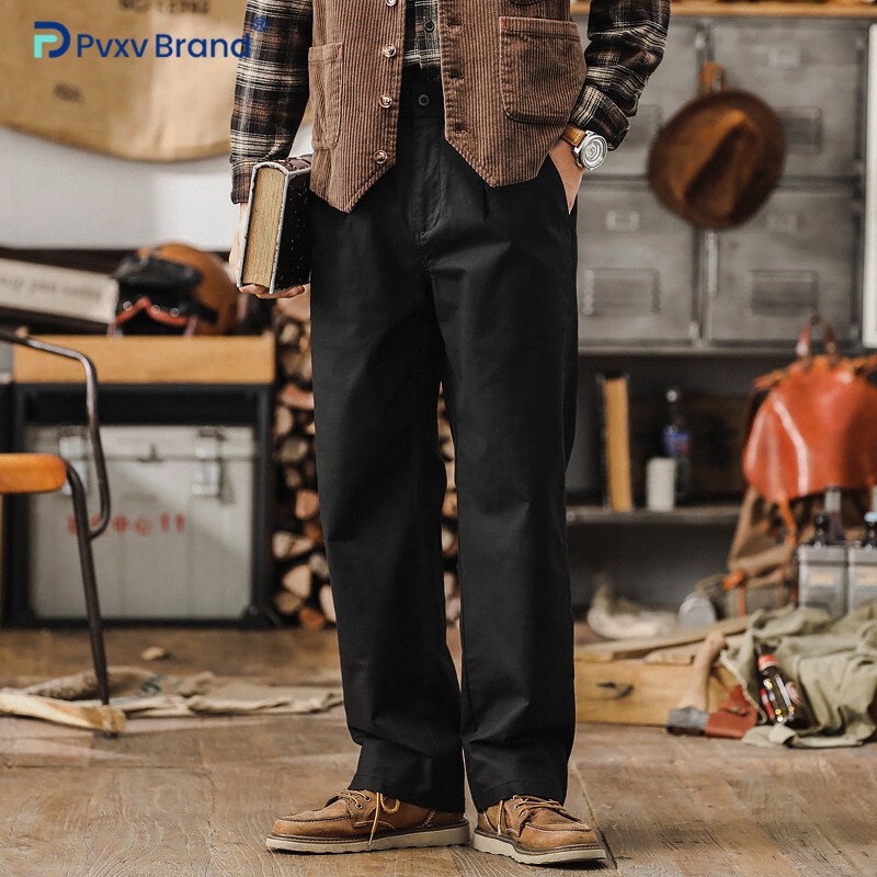 美式复古裤子男痞帅春秋季工装裤宽松直筒中腰直筒拉链男士休闲裤