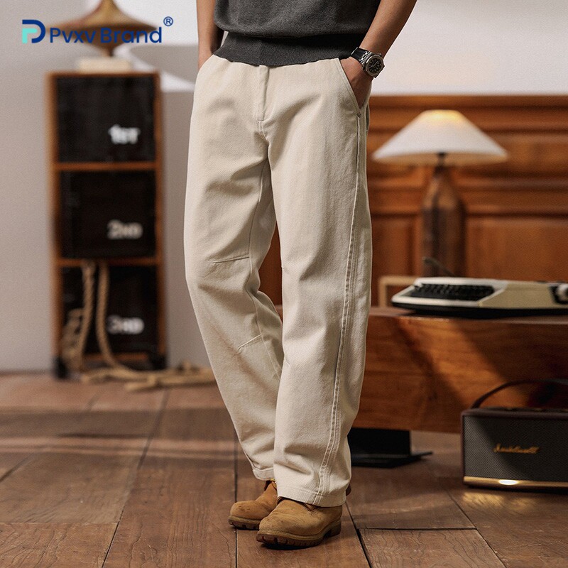 美式重磅简约纯棉休闲裤男直筒2026新款宽松百搭舒适工装裤子男款