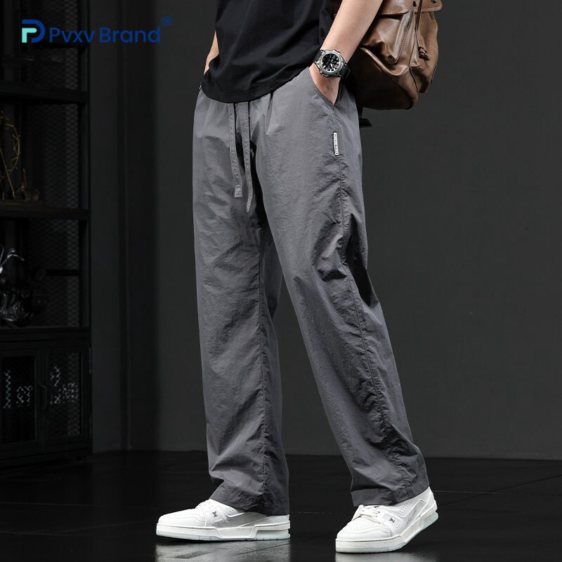 夏季薄款高端冰丝休闲裤男2026新款宽松阔腿直筒男裤透气速干裤子