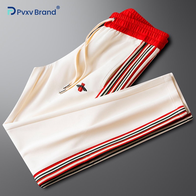 高端2026秋冬新款太空棉休闲裤男款修身直筒撞色刺绣欧货运动裤男