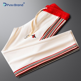 高端2026秋冬新款太空棉休闲裤男款修身直筒撞色刺绣欧货运动裤男