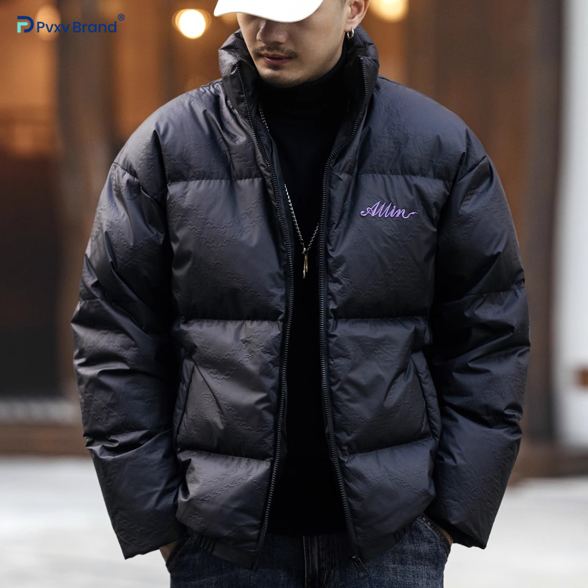 羽绒服男士短款冬季时尚休闲宽松加厚无帽立领外套字母刺绣上衣男