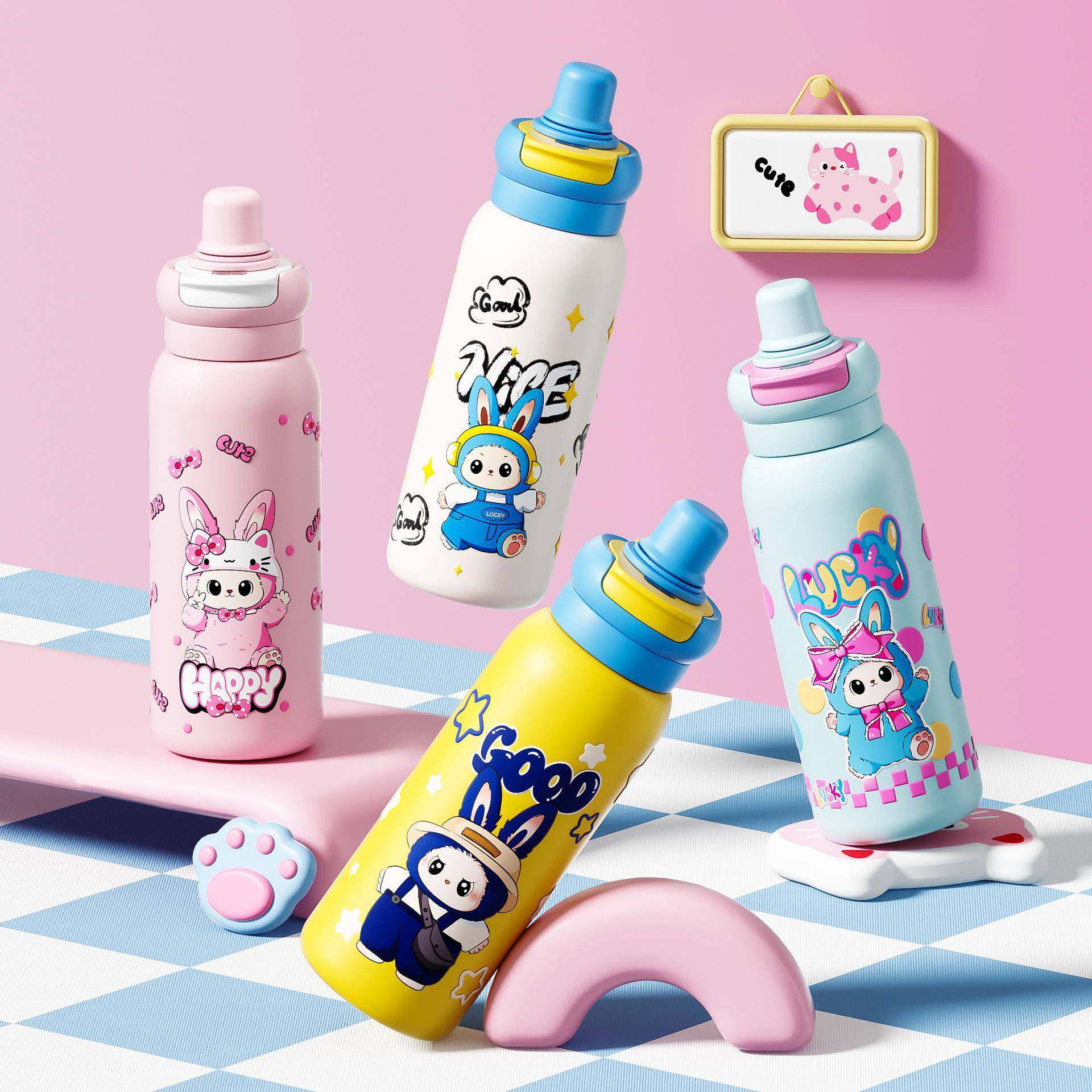 新款拉布布水壶双饮吸管女神杯不锈钢可爱卡通保温杯提手运动水杯,餐饮具,保冷/保温杯,淘宝优惠券,粉丝福利购,淘宝优惠卷