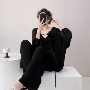 大码 禅意风纯色绵绸睡衣女2025新款 宽松棉绸家居服套装 春夏季 长袖