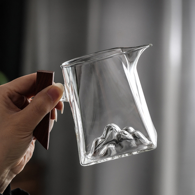 木把玻璃观山公道杯茶漏一体公杯茶滤套装茶具配件分茶器带手柄