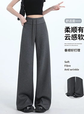 窄版直筒运动裤子女春秋2025新款高腰宽松垂感休闲糯米显瘦阔腿裤