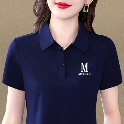 2026短袖t恤女夏装新款气质字母妈妈翻领polo衫宽松显瘦休闲上衣