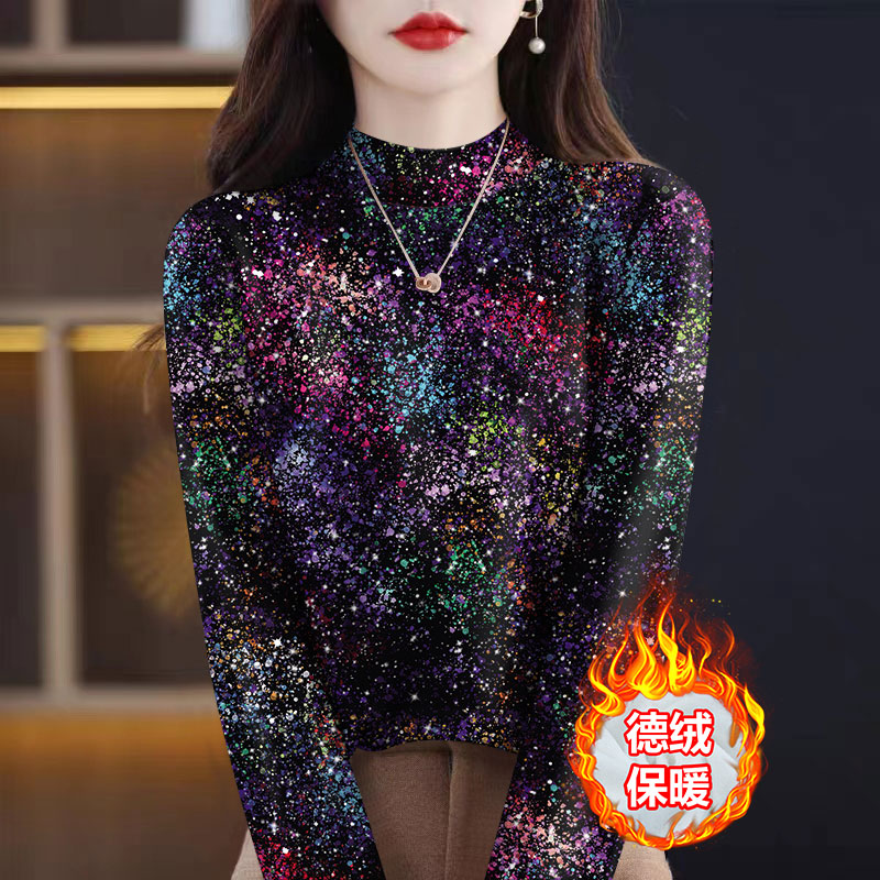 清仓捡漏~德绒半高领碎花上衣女冬季加厚长袖打底衫大码保暖秋衣