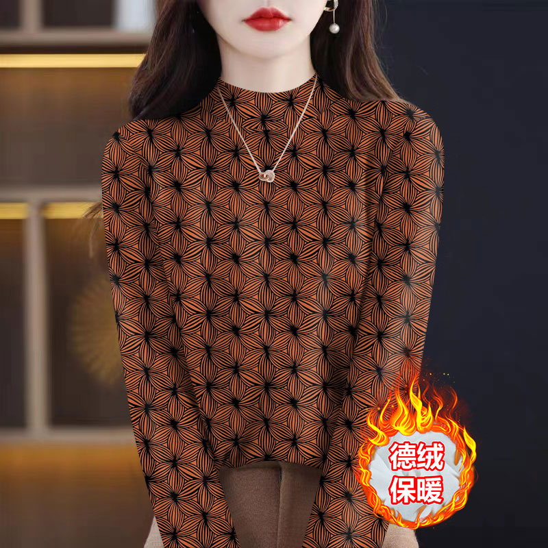 清仓捡漏~德绒半高领打底衫女2025新款秋装妈妈装气质显瘦上衣潮