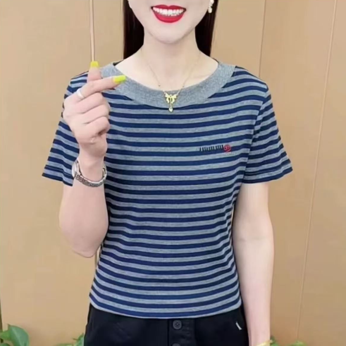 夏季新款大码宽松短袖t恤女士遮肚子显瘦中老年妈妈小衫上衣