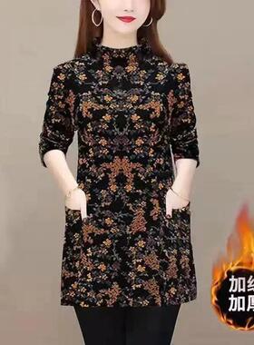 广州十三行高端爆款~加厚中老年妈妈装新款洋气长袖加绒连衣裙女
