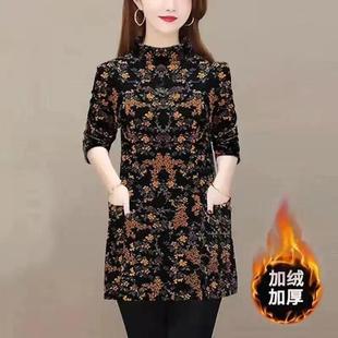 广州十三行高端爆款~加厚中老年妈妈装新款洋气长袖加绒连衣裙女