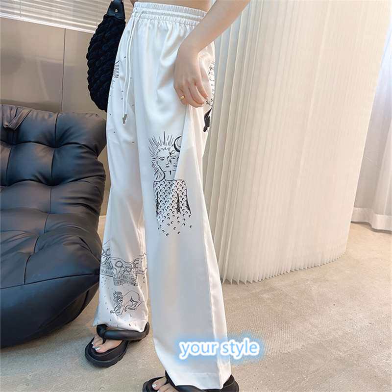 marine serre裤子月亮女神长裤抽绳人像22春夏新款休闲垂感直筒裤