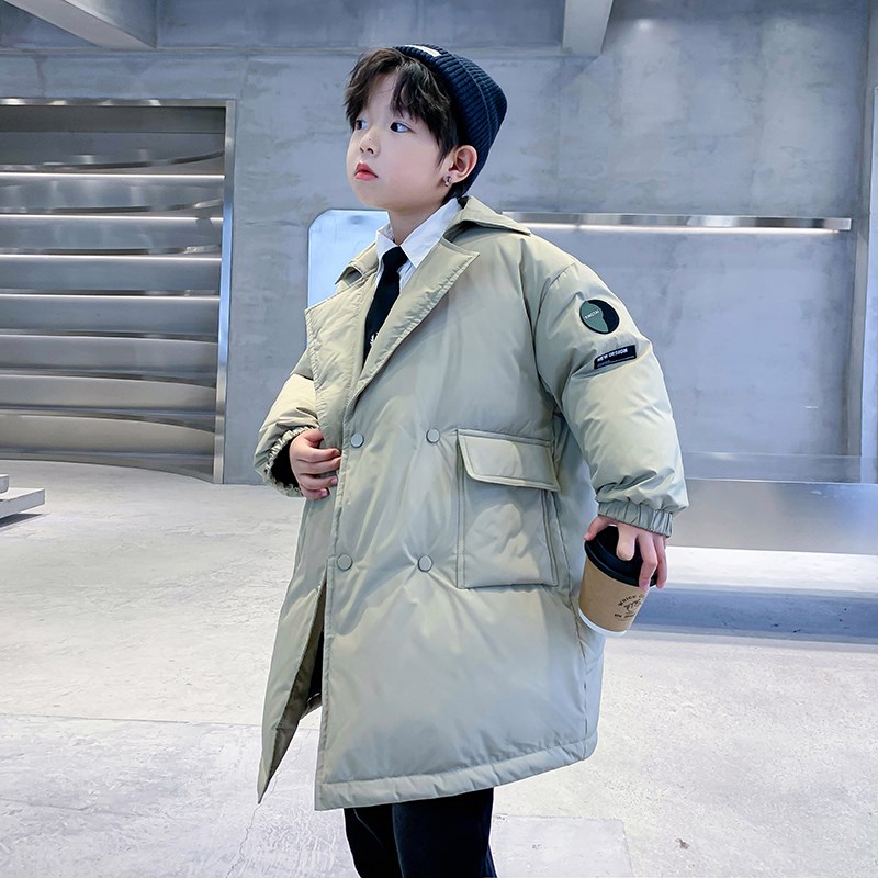 男大童冬季韩版中长款工装羽绒服2024新款儿童R冬装加厚风衣外套