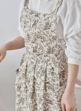 花。韩式文艺范画室书店花店碎梨防花XZX棉水围裙大码可穿定全制