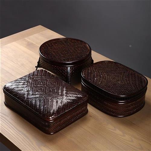 茶食盒式仿古送中WXR盒盒收纳筐圆饭形带盖具收纳盒漆器礼Z品篮手