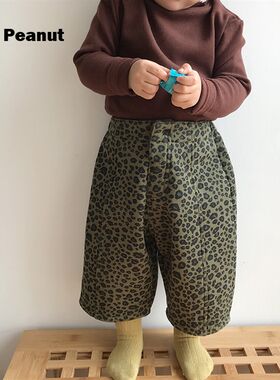 自造复古豹纹哈伦萝卜裤休v闲九分裤男宝女宝童装有加绒款秋冬