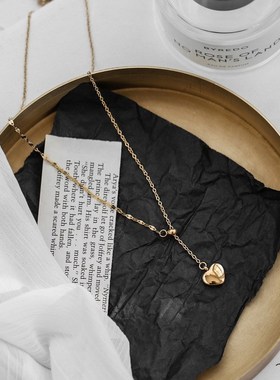 简约时尚精致金色爱心抽拉项链女百E搭锁骨链气质个性潮韩国不掉