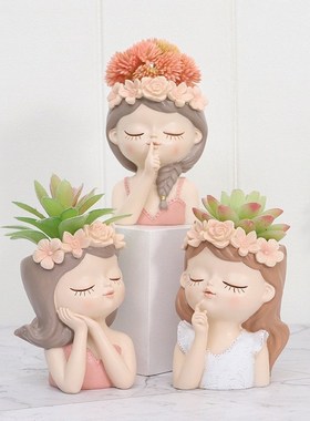 创意多肉仙女人头花盆个性阳台花园装饰可爱微景观小盆栽礼物摆件