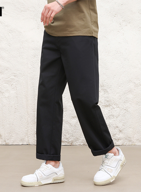 男士黑色直筒休闲裤男春秋款大码20C25年新款阔腿西裤纯棉工装裤