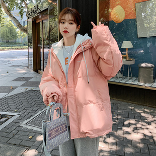 加厚假两件棉衣女宽松大尺码新短款学生情侣羽绒棉服冬季面包服外