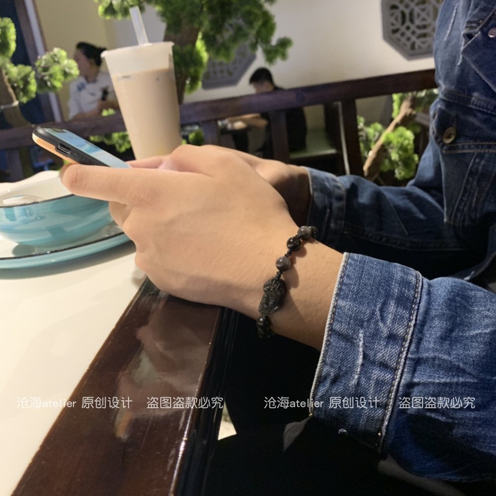 吞金兽多财貔貅 天然银曜石金曜石雕刻貔貅男士编绳手链生日礼物,饰品/流行首饰/时尚饰品新,手链,淘宝优惠券,粉丝福利购,淘宝优惠卷