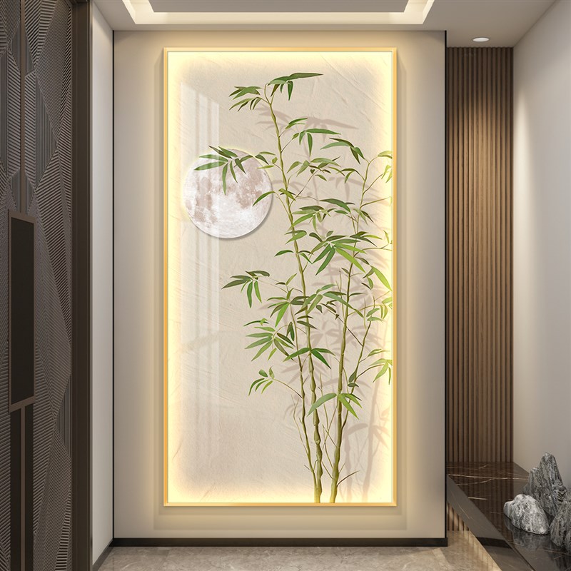 轻奢led带灯入户玄关画走廊过道装饰画竹子挂画简V约现代高级壁画