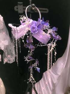 手工定制螺旋立体线条梦幻紫珍珠水晶婚礼手捧花手提迎宾道具