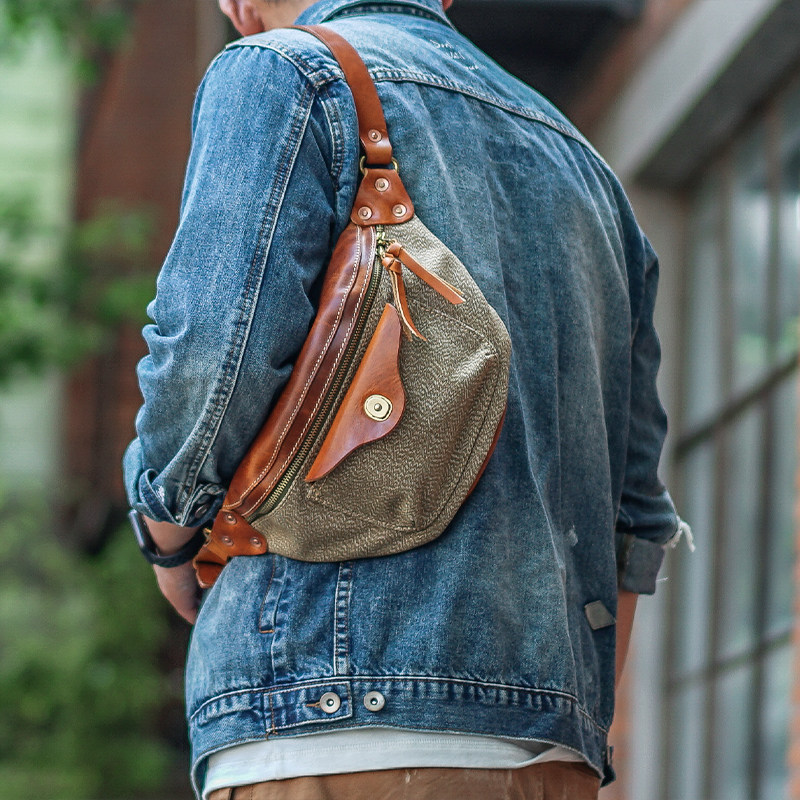 牛爷 胡椒盐工装帆布胸包潮流休闲背包斜挎单肩包复古网红腰包,箱包皮具/热销女包/男包,胸包,淘宝优惠券,粉丝福利购,淘宝优惠卷