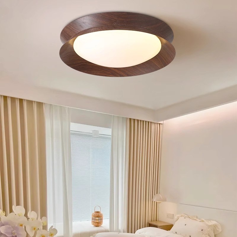 卧室灯现代c简约主卧房间灯北欧极简创意胡桃木纹色书房护眼吸顶