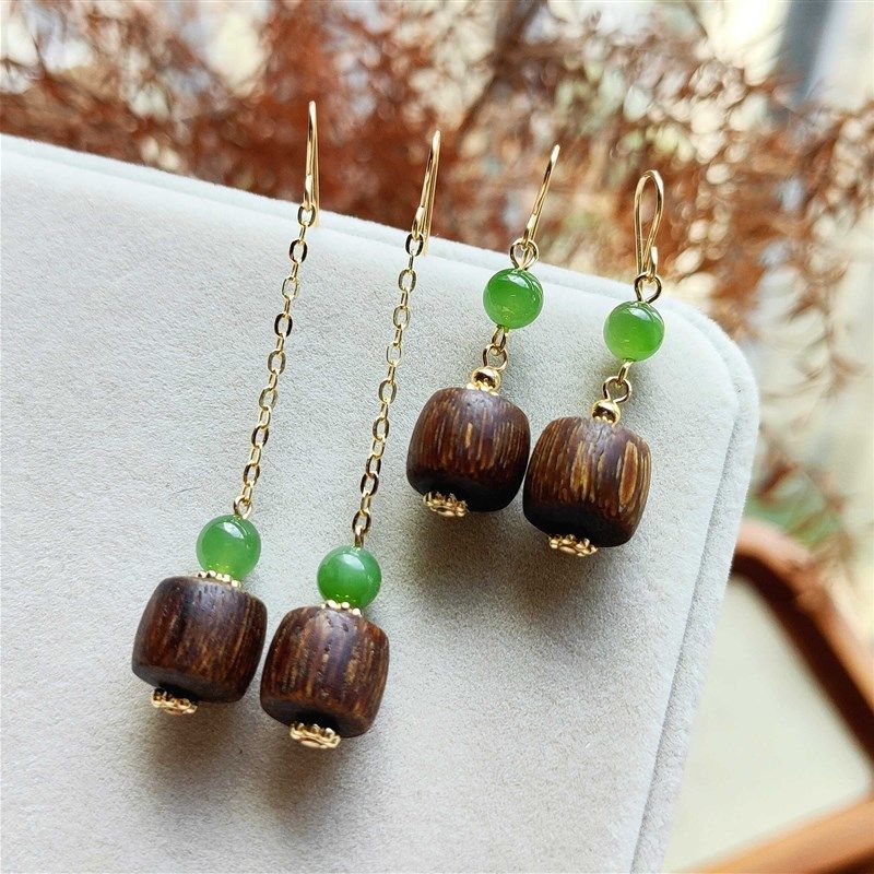 天然沉水级富森红土沉香耳环和田碧玉耳饰古典风新中式耳饰高级感,饰品/流行首饰/时尚饰品新,沉香,淘宝优惠券,粉丝福利购,淘宝优惠卷